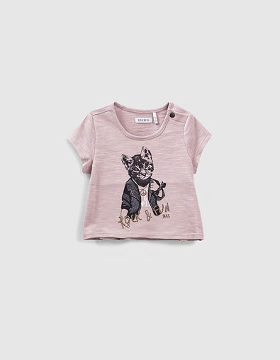 Baby girls’ violet organic T-shirt with glittery lynx - IKKS