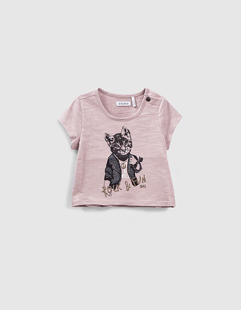 Baby girls’ violet organic T-shirt with glittery lynx - IKKS
