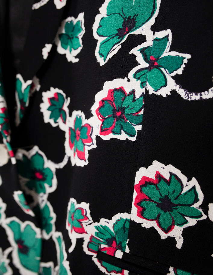 Veste ajustée à manches à revers imprimé fleuri - Noir