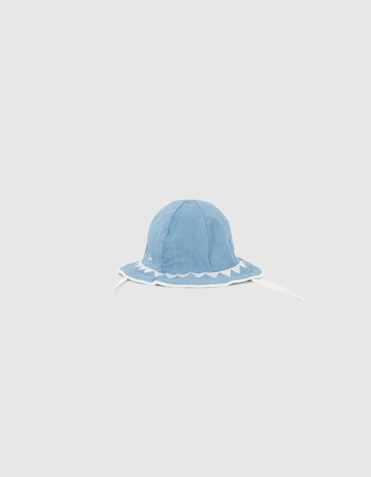 Omkeerbare hoed wit en blauw geborduurd babymeisjes-1