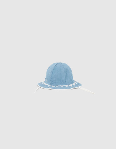 Baby girls' blue and white embroidered reversible hat