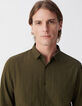 Khaki Herrenhemd, SLIM-Fit, Bio-Baumwollvoile, Streifstick-4