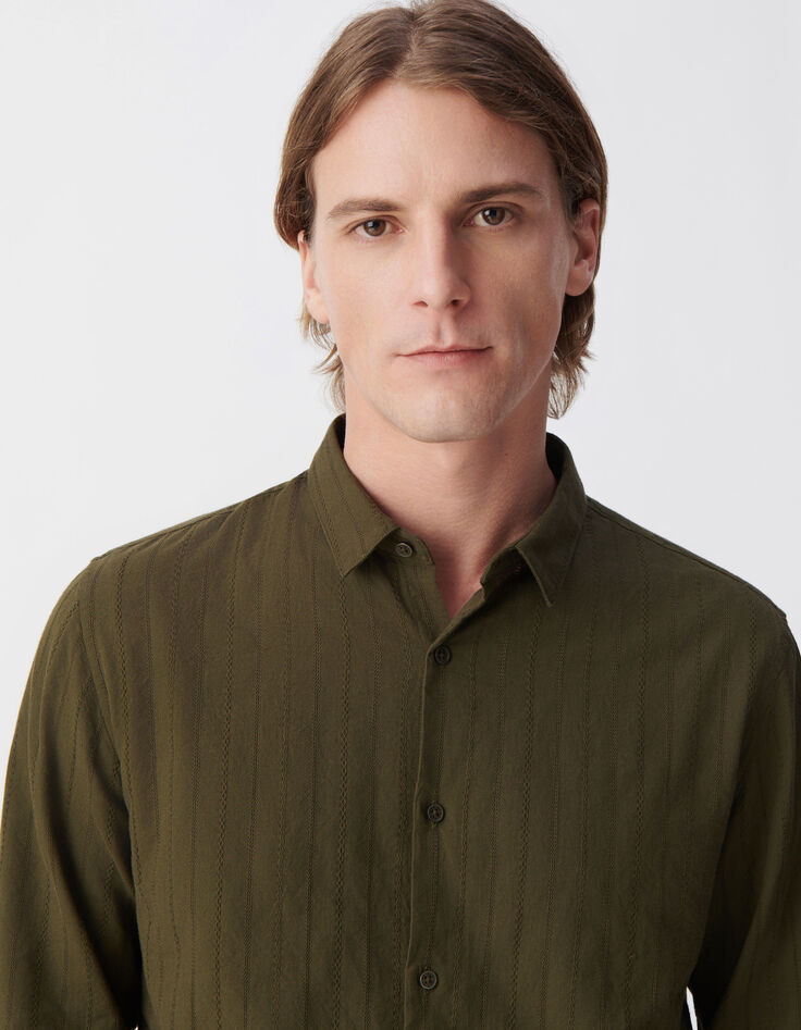 Khaki Herrenhemd, SLIM-Fit, Bio-Baumwollvoile, Streifstick-4