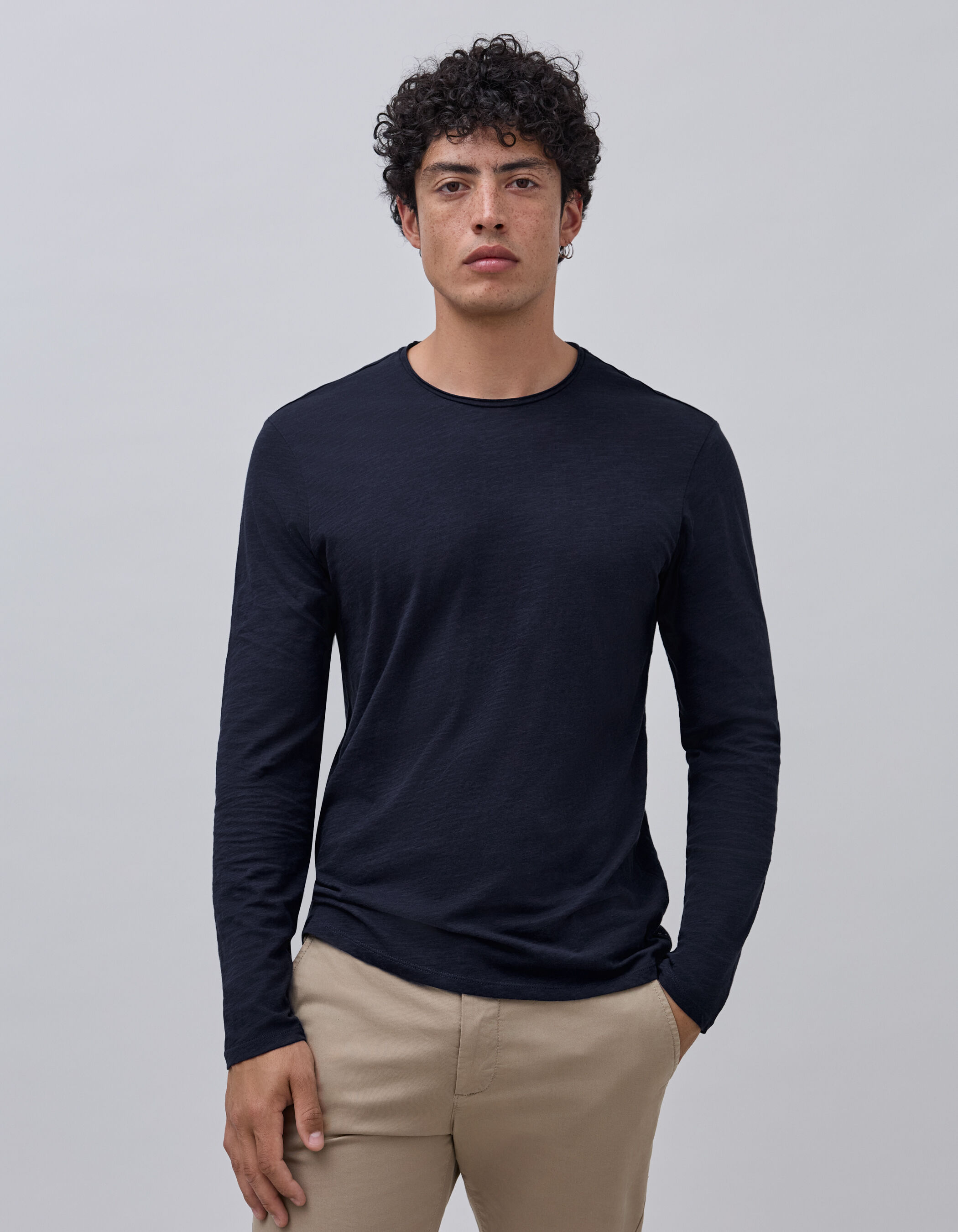 Marine T shirt De Essential ronde hals lange mouwen Heren IKKS