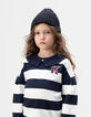 T-shirt marinière marine rayé écru col brodé fille-2
