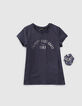 Navy bio T-shirt met bloemenscrunchie meisjes-7