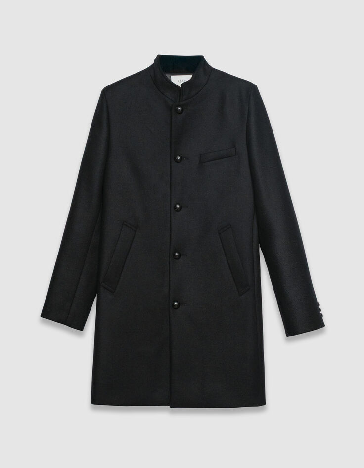 Manteau noir lainage col officier Homme-7
