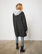 Manteau long à carreaux gris et capuche en molleton femme-2