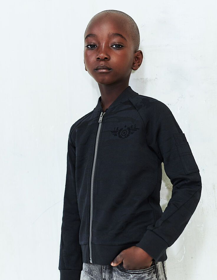 Cardigan-Teddy gris zippé à motifs  garçon-1