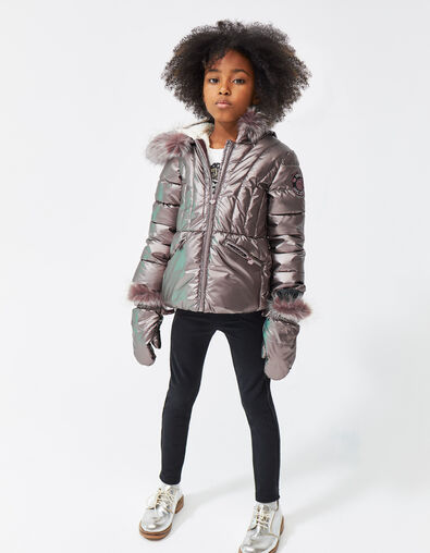 Anorak champán largo medio piel con guantes niña - IKKS