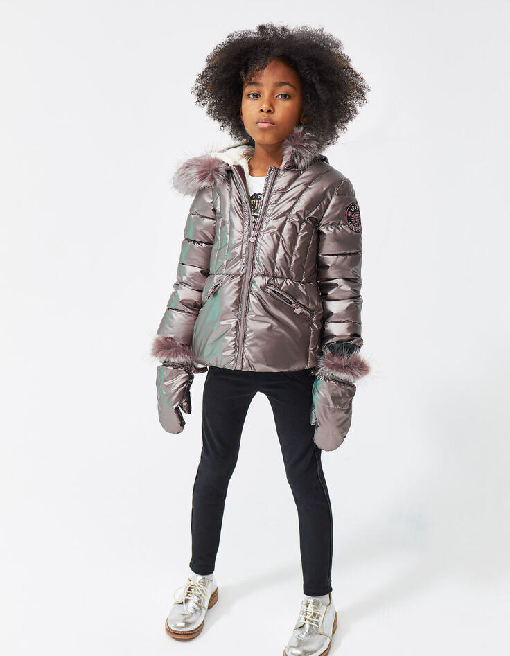 Anorak champán largo medio piel con guantes niña-1