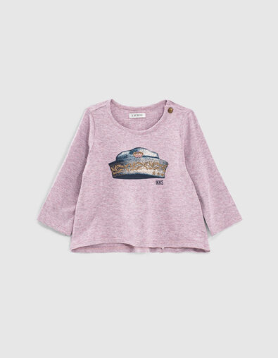 T-shirt lilas chiné visuel béret marin brodé bébé fille - IKKS