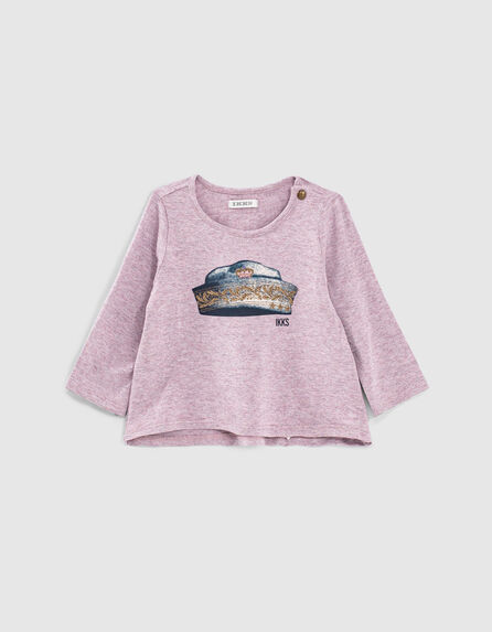 T-shirt lilas chiné visuel béret marin brodé bébé fille