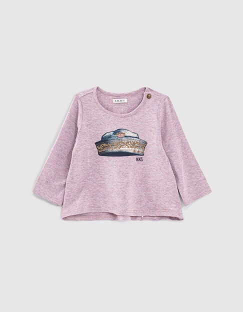 Camiseta lila jaspeado boina marinera bordado bebé niña