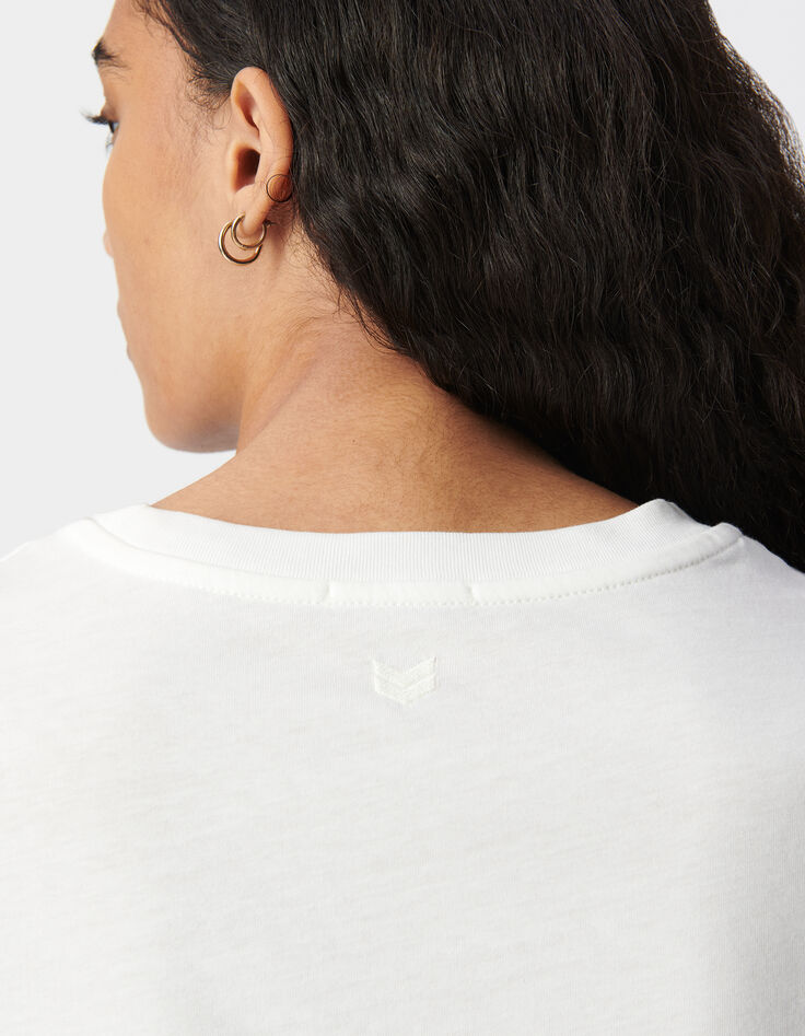 Tee-shirt écru col rond broderie chevrons dos Femme-4