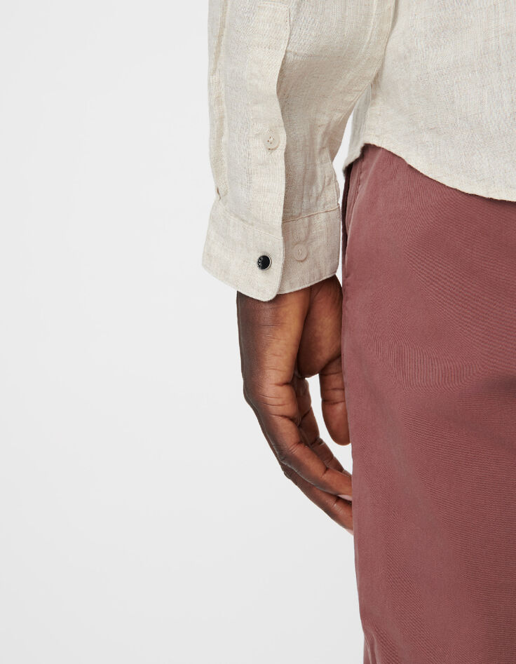 Camisa SLIM beige lino hombre-4
