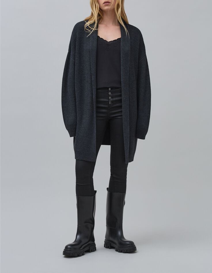 Intarsia gebreid antraciet vest voor dames-1 Intarsia gebreid antraciet vest voor dames-1