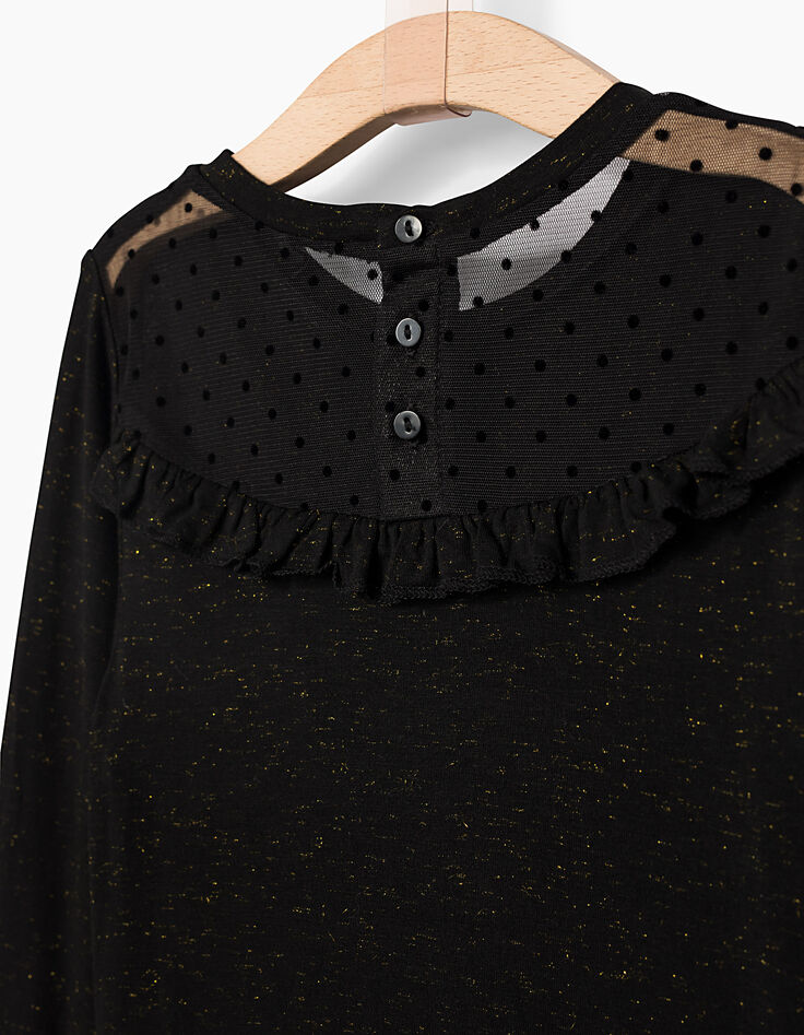 Tee-shirt noir brodé cœur et dos résille fille-6