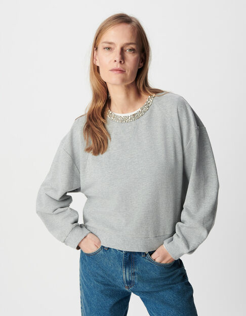 Sudadera oversize gris con cuello joya Mujer - IKKS