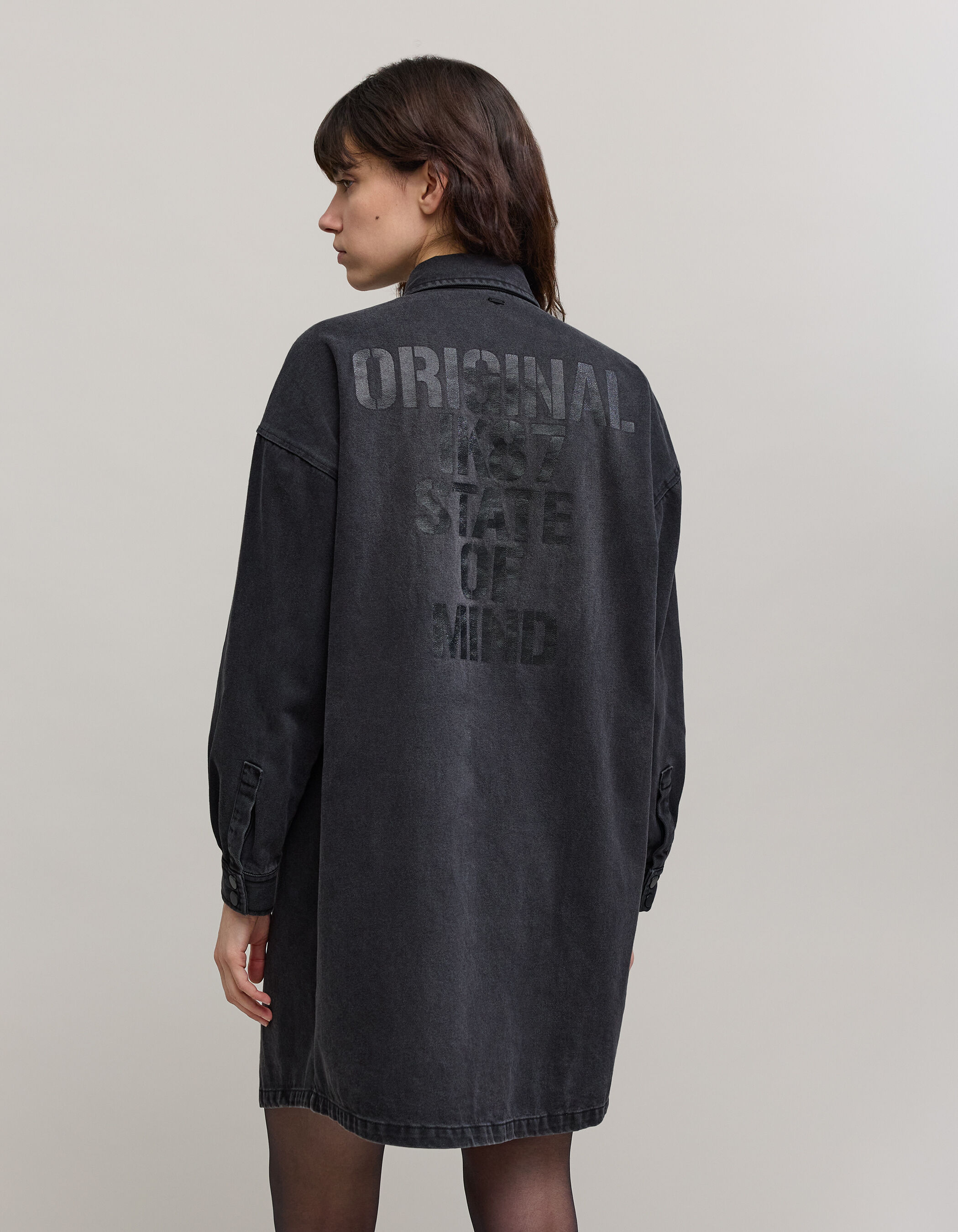 Black herringbone print denim shirt dress Women IKKS
