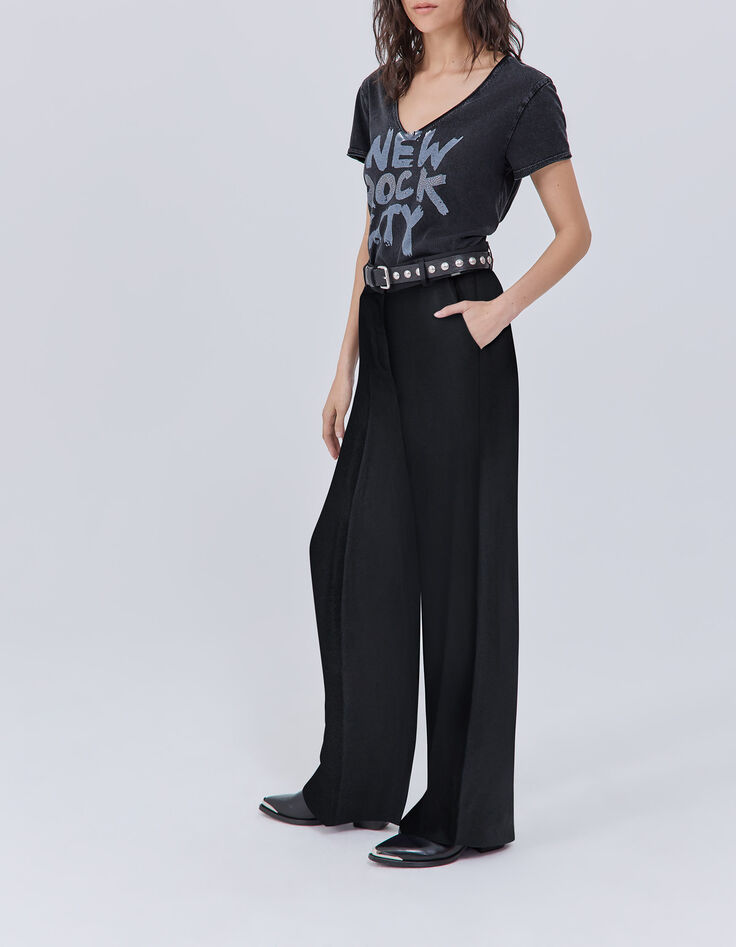 Women’s black T-shirt with Rock slogan and studs-7