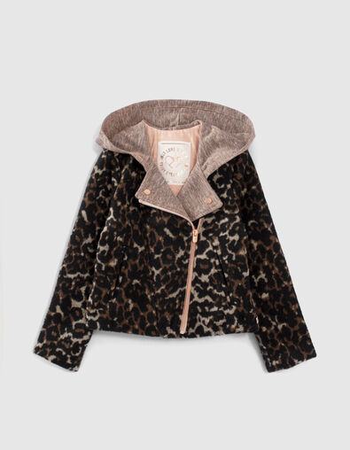 Chaqueta motera rosa cobrizo bimaterial niña - IKKS