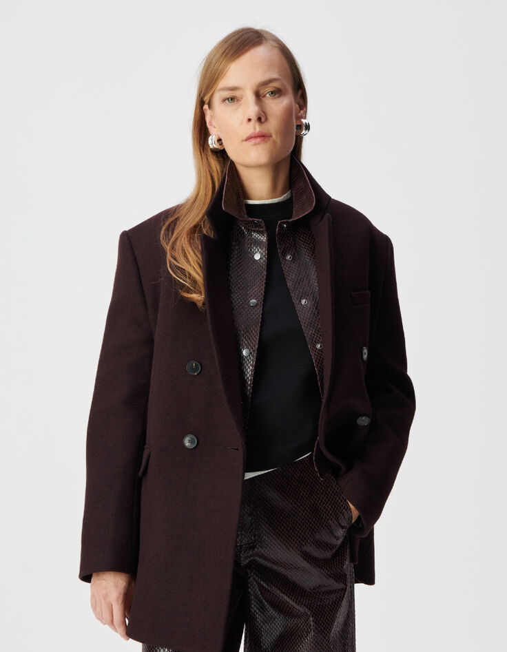 Veste oversize bordeaux boutonnage crois&eacute; Femme-2