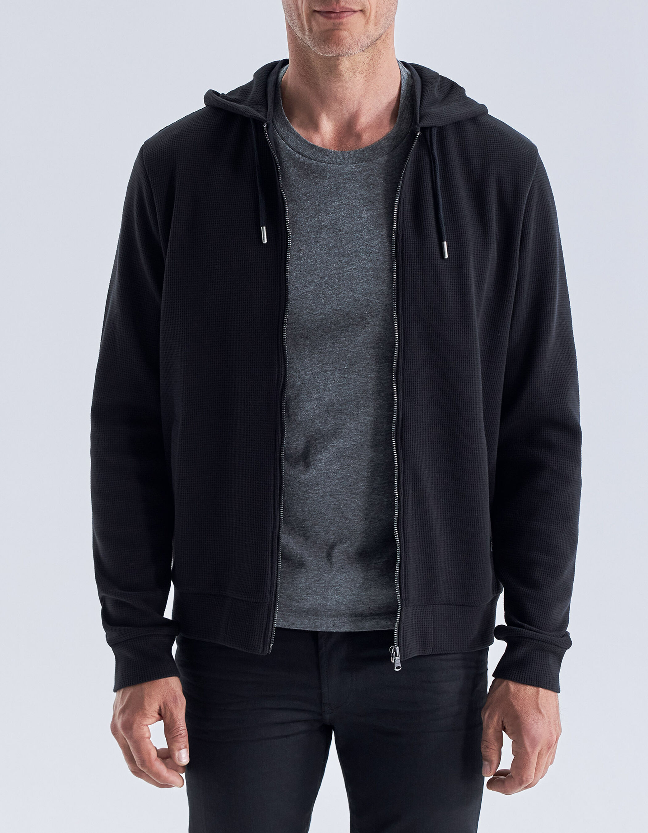 Waffle hooded cardigan top