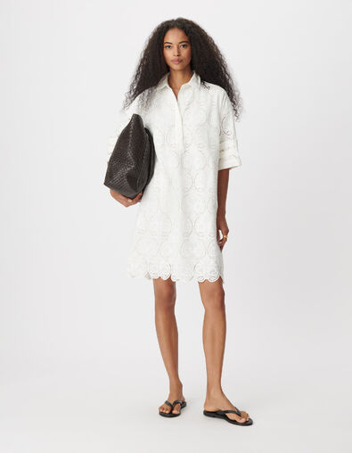 Women's white shirt dress with embroidery - IKKS