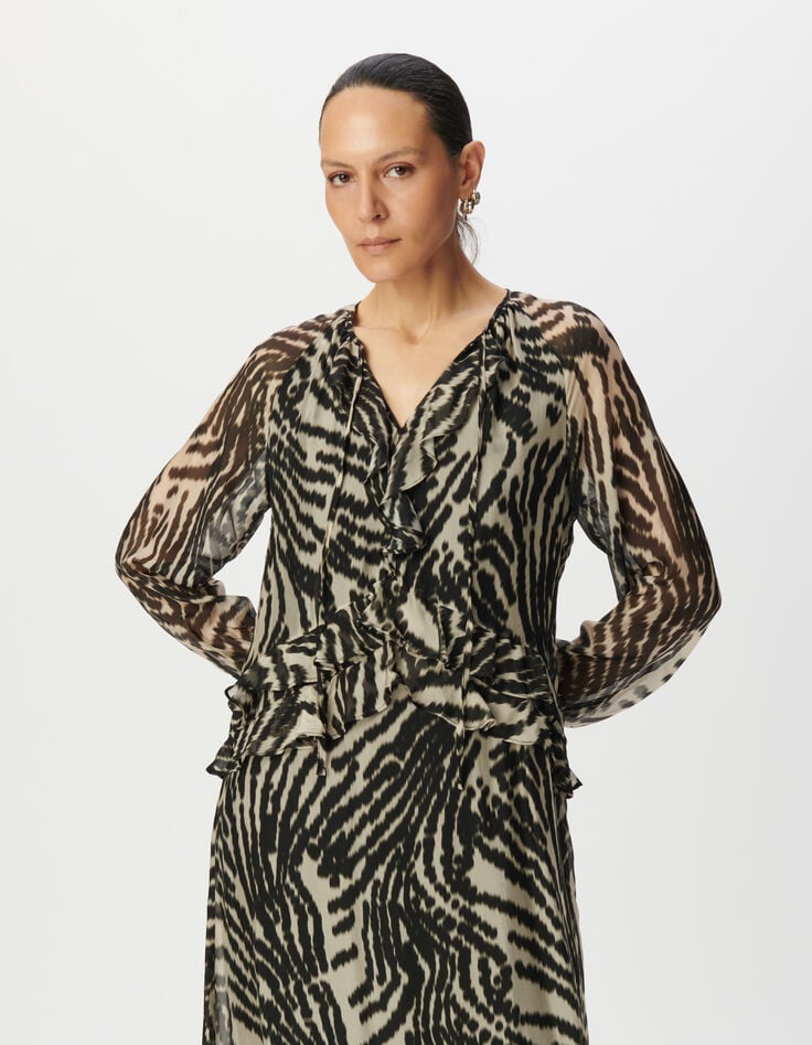 Lange zwarte jurk zebraprint Dames-3