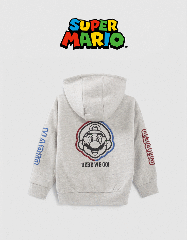 Cardigan SUPER MARIO&trade; gris visuel Mario dos gar&ccedil;on-1