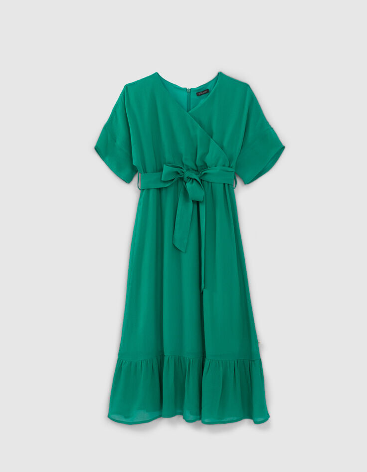 Langes smaragdgrünes Mädchenkleid zum Binden seitlich-1