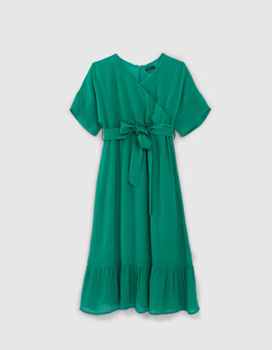 Langes smaragdgrünes Mädchenkleid zum Binden seitlich - IKKS