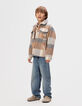 Boys’ beige check woolcloth fur-lined jacket-2