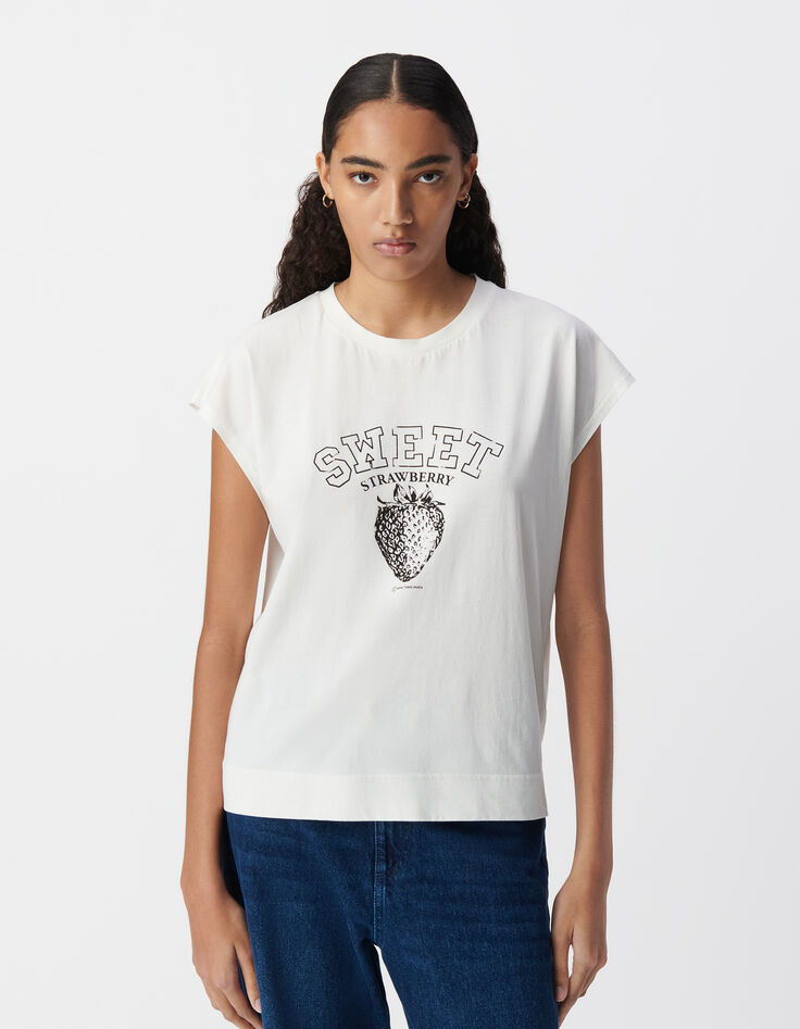 White short-sleeved T-shirt, strawberry image-2