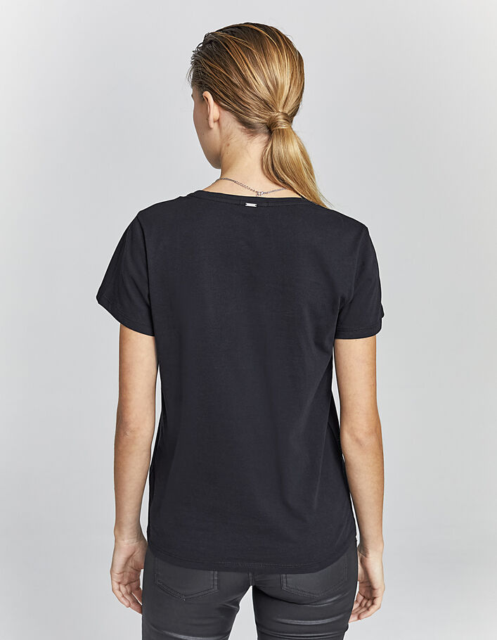 Schwarzes Damen-T-Shirt  mit Rocker-Blumenmotiv-3