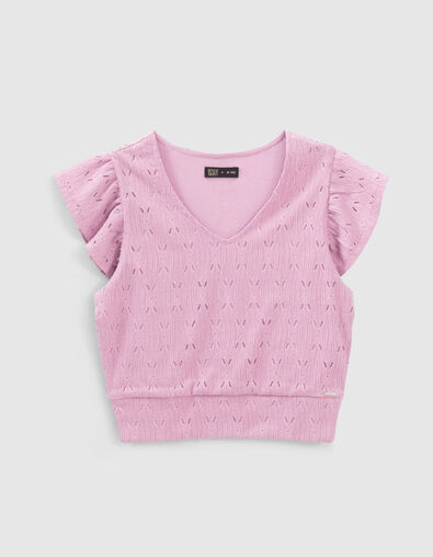 Girls’ violet openwork decorative lace top - IKKS