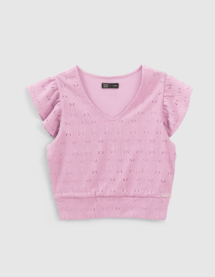 Girls’ violet openwork decorative lace top-1