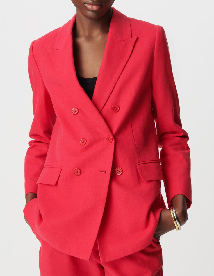Rote Anzugjacke aus Leinen und Baumwolle, gekreuzt, Frau-4