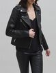 Veste cuir noir esprit motard broderie perle éclair Femme-5