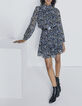 Women’s blue flower print dotted Swiss voile short dress-5
