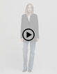 Women's black pea jacket with closed tailoring collar-7