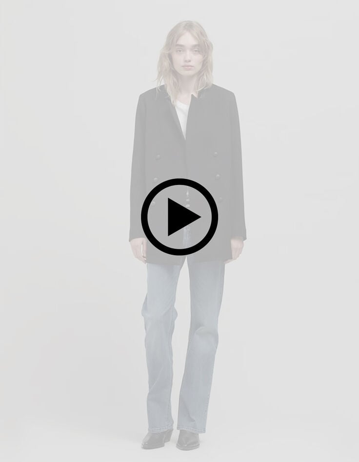 Women's black pea jacket with closed tailoring collar-7