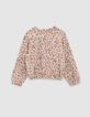 Girls’ ecru sweatshirt with gold leopard slogan print-3