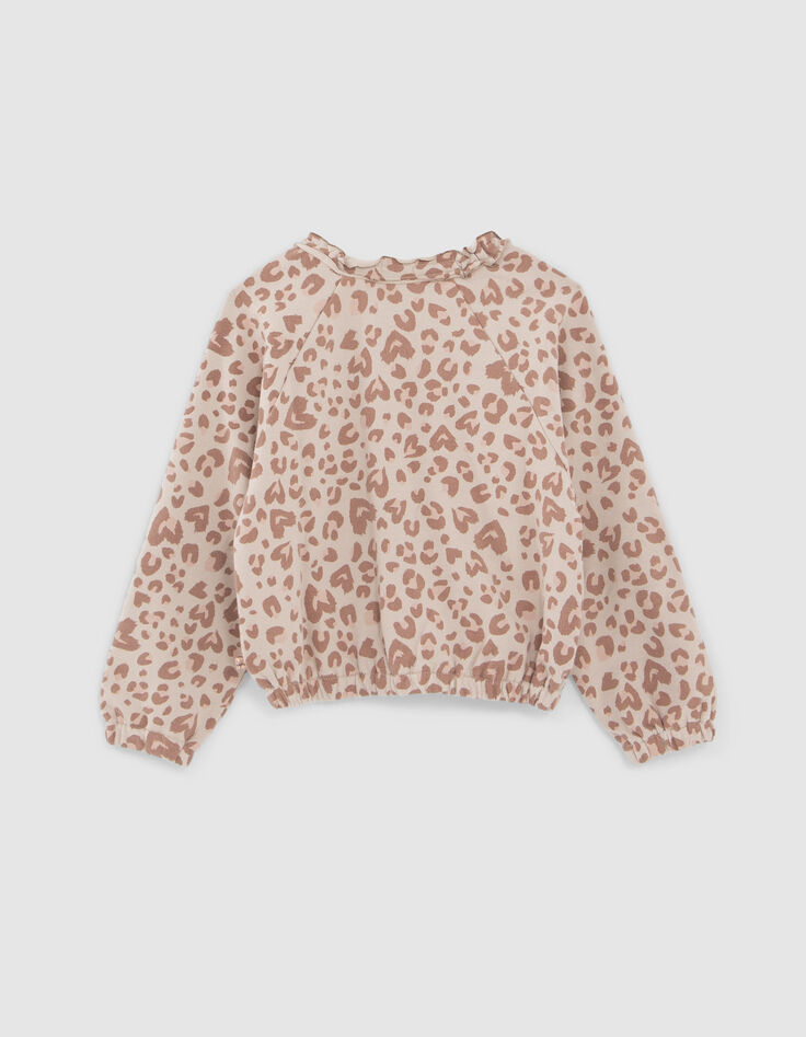 Girls’ ecru sweatshirt with gold leopard slogan print-3