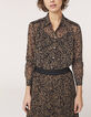 Voile damenblouse print kaki en zwart sieraden schouders-1