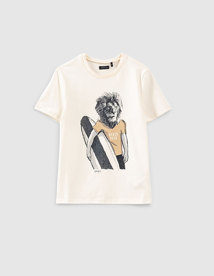 Boys’ ecru surfer-lion image T-shirt - IKKS