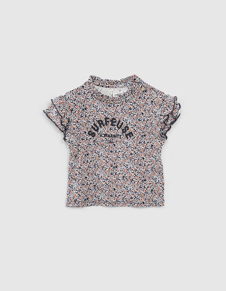 Baby girls’ ecru micro-flower print Ecovero® T-shirt