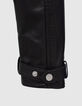 Women’s black leather jacket with faux sheepskin collar-6