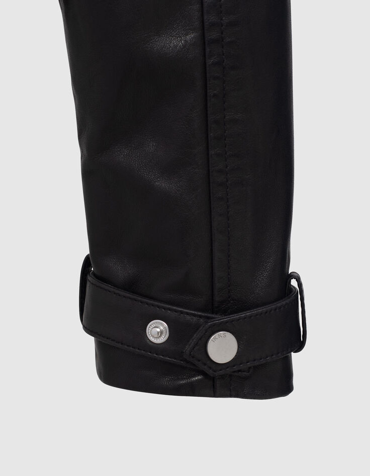 Women’s black leather jacket with faux sheepskin collar-6